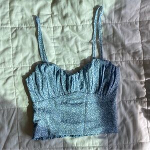 Princess Polly Blue & White Floral Crop Top - 0